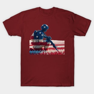 American Military Soldier and USA Flag by focusln T-Shirt